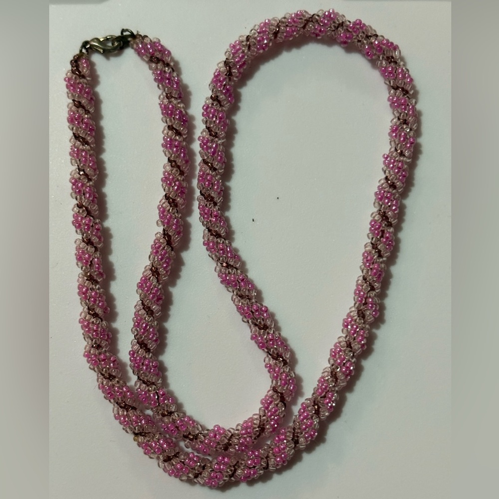 Elegant Vintage Pink Kumihimo Necklace